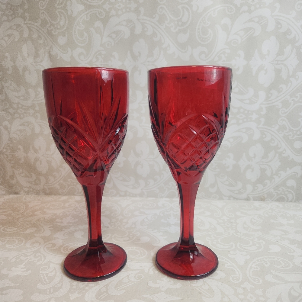 NW/OB Dublin Collections Crimson Crystal Wine Glass Pair